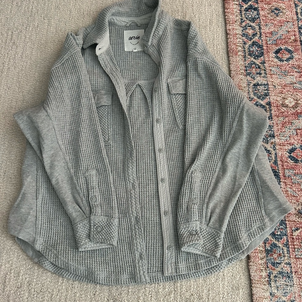 Aerie Gray Waffle Knit Top